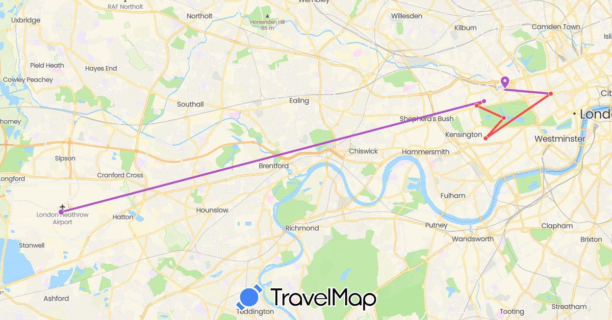 TravelMap itinerary: driving, train, hiking in United Kingdom (Europe)